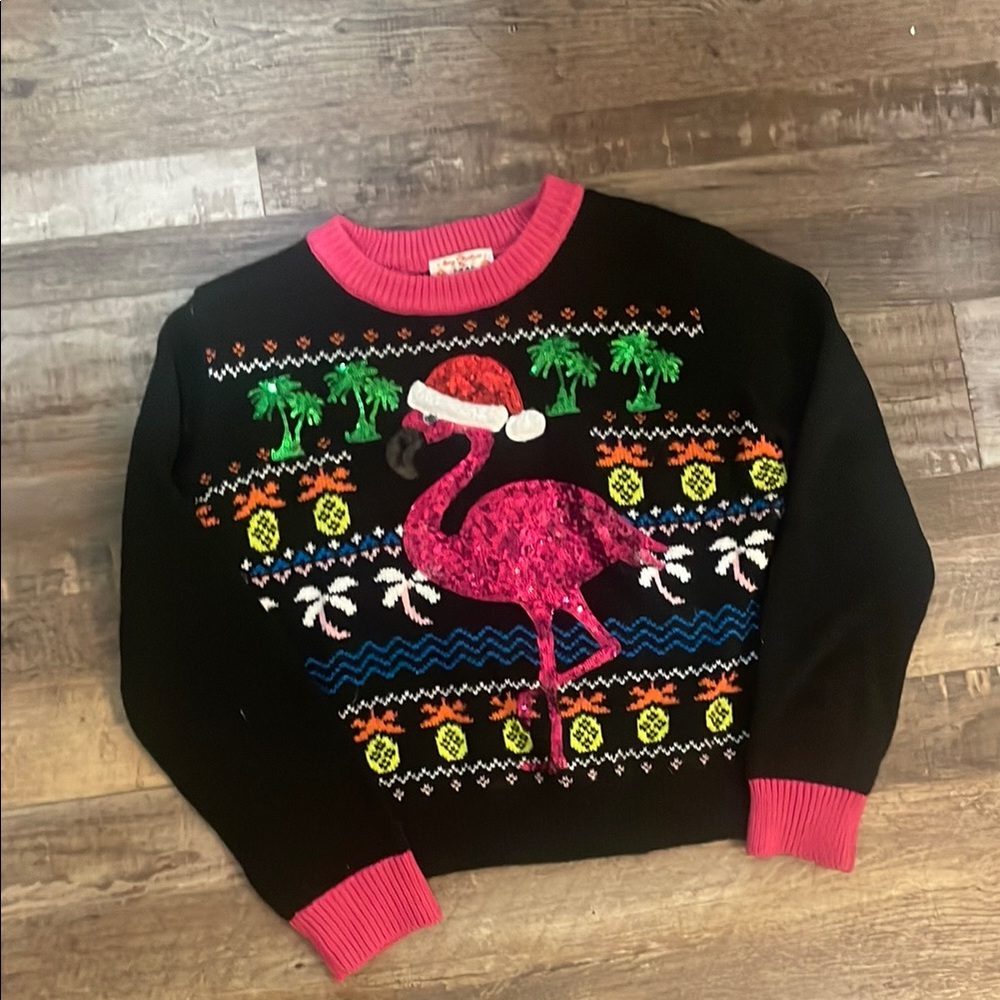 Black and Pink Flamingo Holiday Sweater